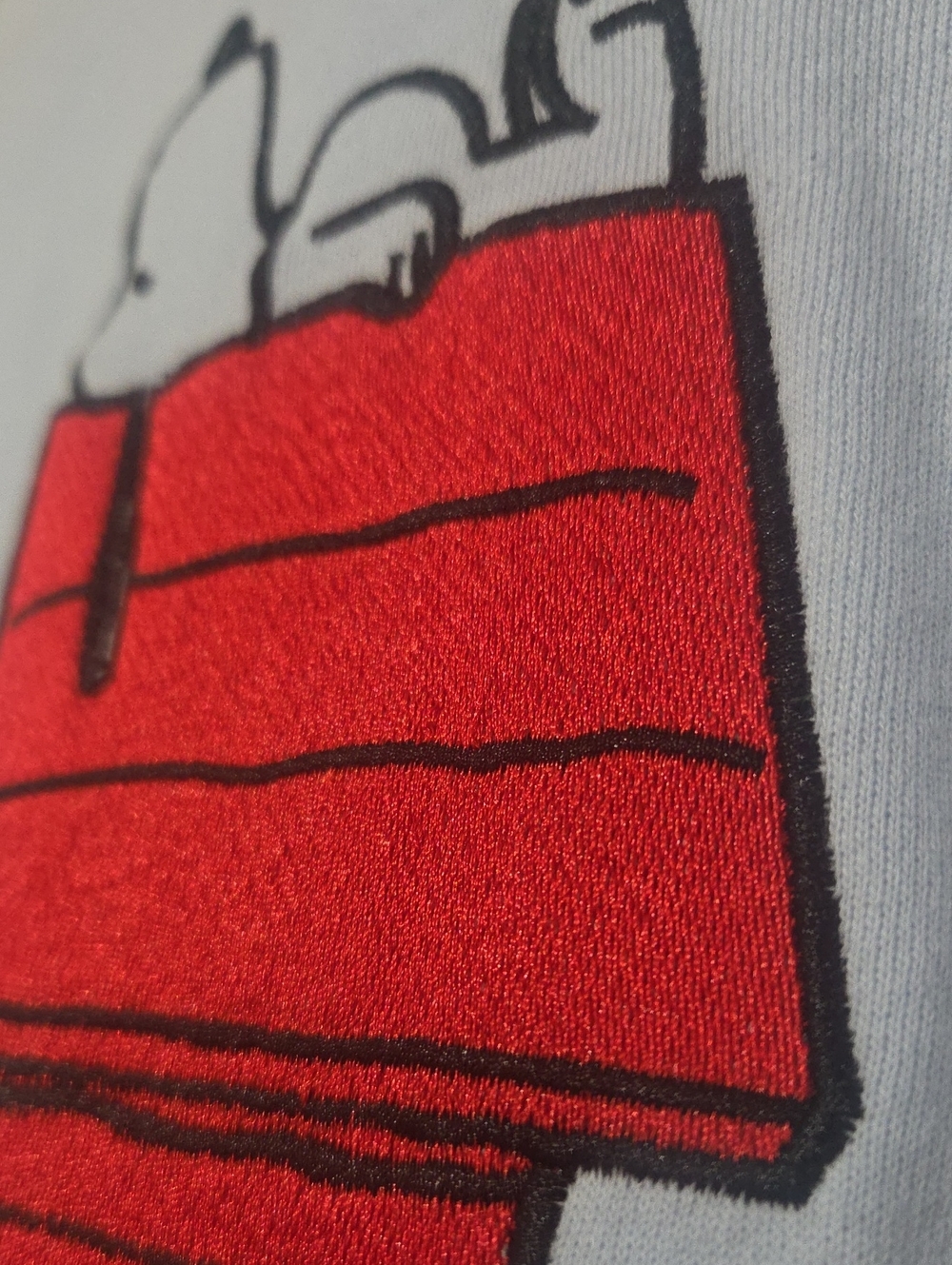 Peanuts Light Blue Crewneck with Snoopy & Red Doghouse-Embroidred - Picture 12 of 12